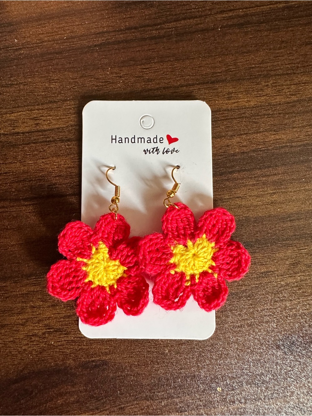 Handmade Red & Yellow Flower Crochet Earrings